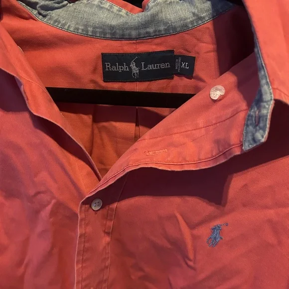 Vtg 90s Polo Ralph Lauren Salmon Button Down, XL - Picture 2 of 3